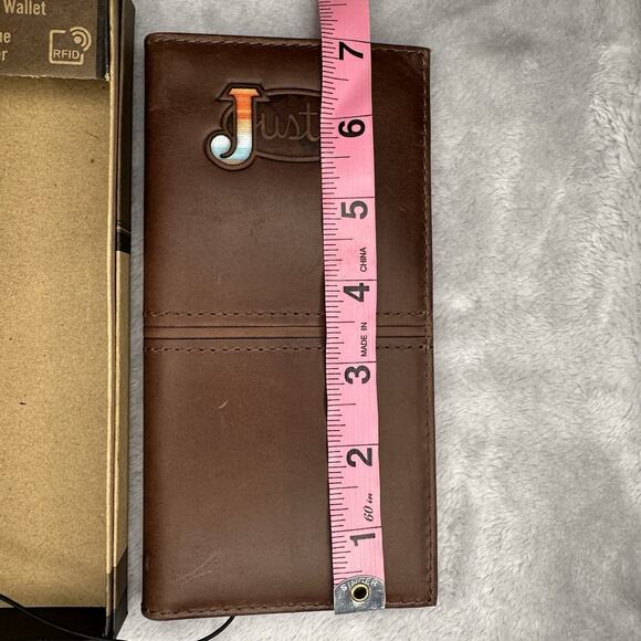 Justin Men's Rodeo Wallet Brown Genuine Leather RFID Logo Checkbook Western - Picture 5 of 8